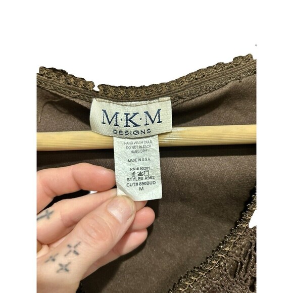 M.K.M Designs Vintage Blouse 90s Y2K Brown Crochet Fairy Cut Womens Size Medium - Picture 6 of 7
